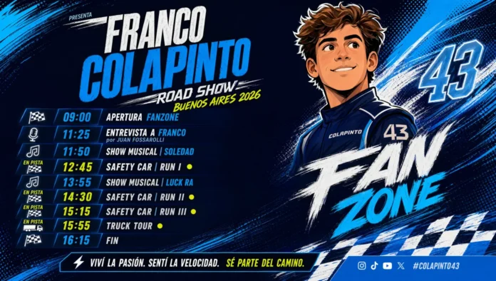 Colapinto: Así será el Road Show con Fan Zone, shows y tres corridas en pista
